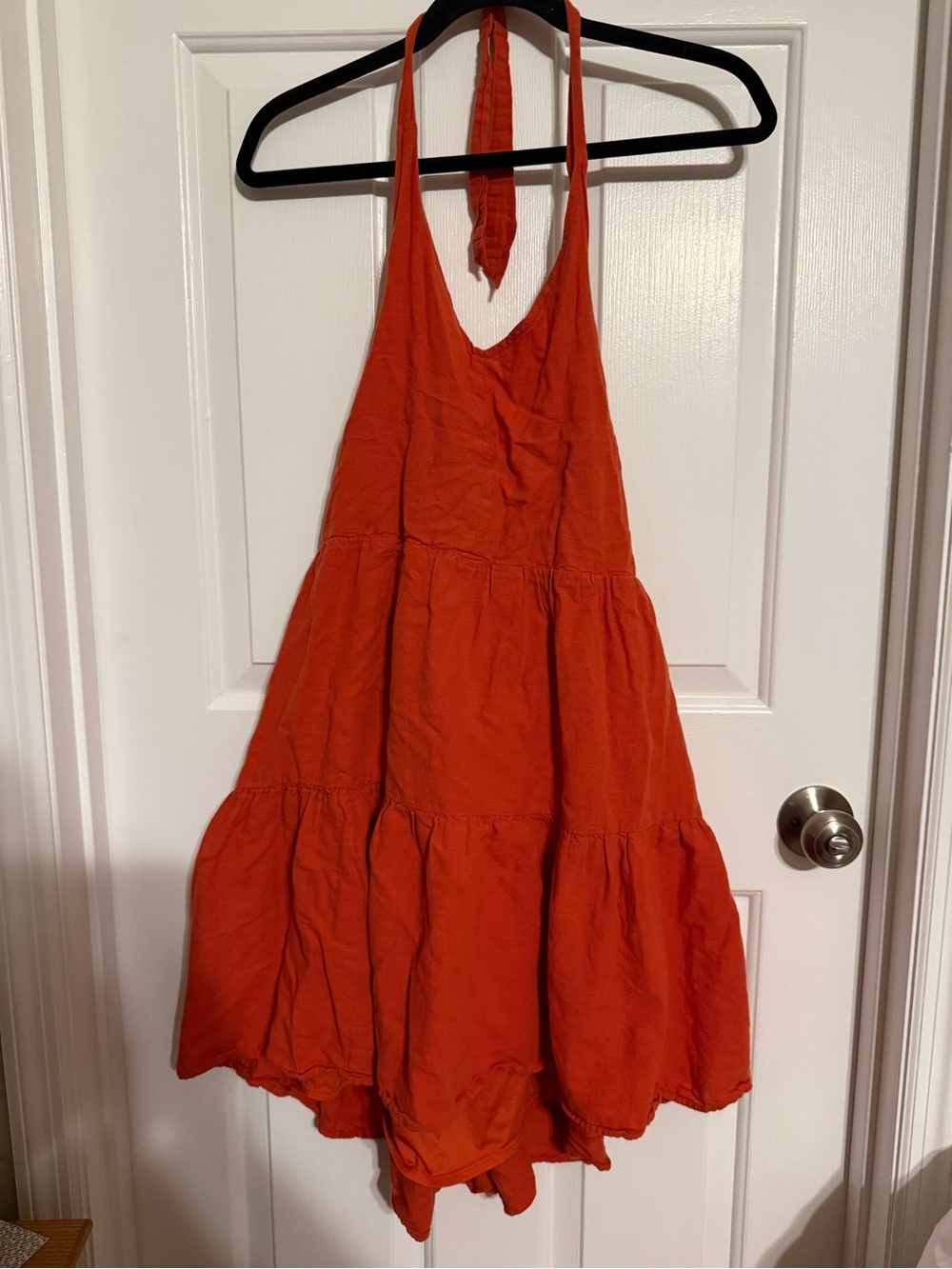 American Eagle Rust Orange Linen Blend Halter Tiered Mini Dress XL